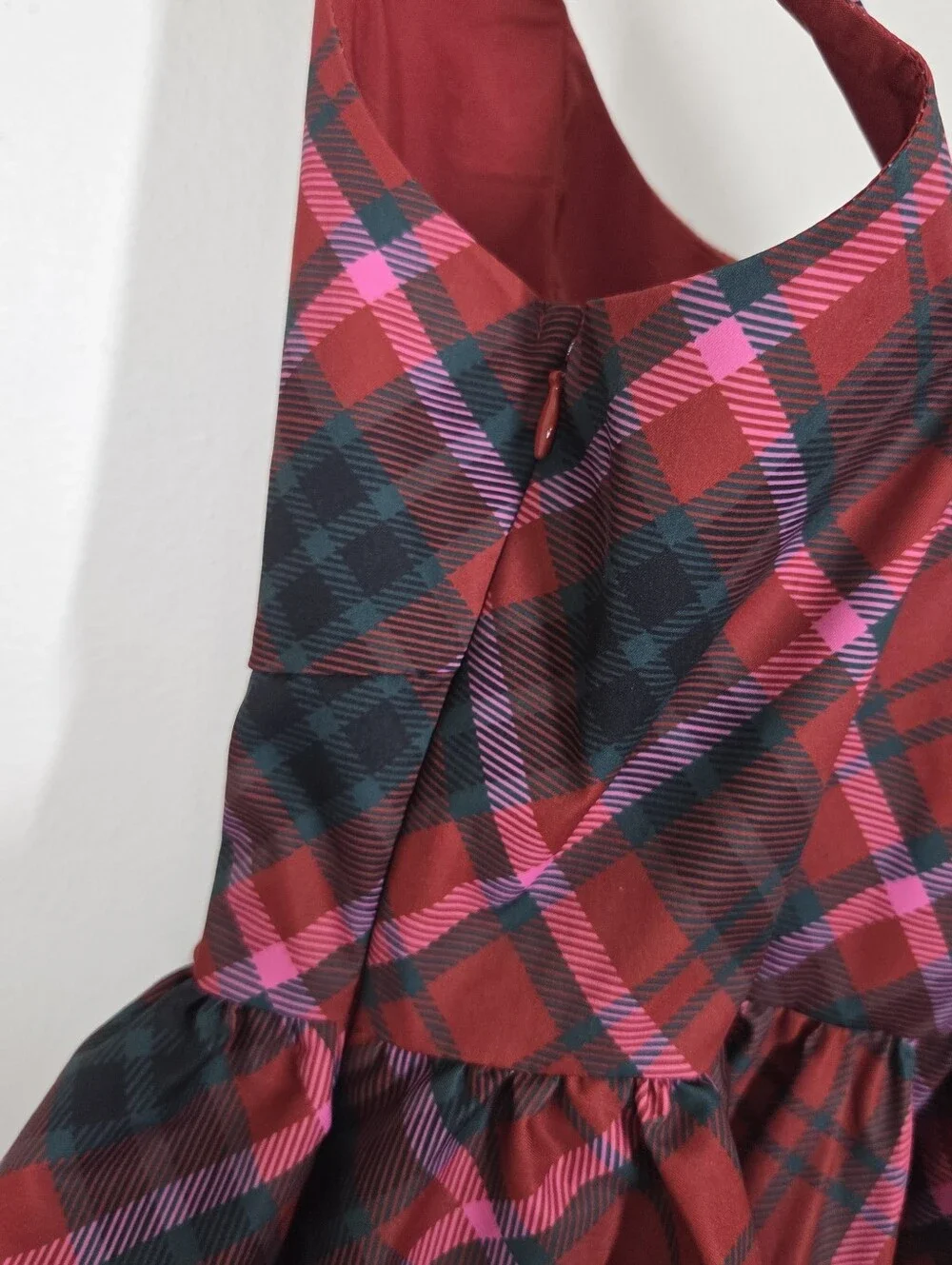Altar'd State Red Pink Tartan Plaid Bow Babydoll Mini Dress Holiday Preppy Punk - Picture 6 of 9